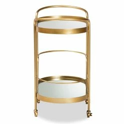 Buy π Bowery Hill Gold Finished Metal And Glass 2-Tier Mobile Wine Bar Cart π 10 Buy π Bowery Hill Gold Finished Metal And Glass 2-Tier Mobile Wine Bar Cart π -Guest Chairs Sales 2327168 2 L
