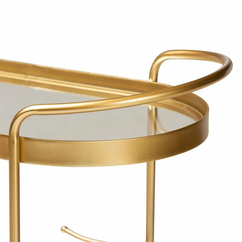 Buy π Bowery Hill Gold Finished Metal And Glass 2-Tier Mobile Wine Bar Cart π 4 Buy π Bowery Hill Gold Finished Metal And Glass 2-Tier Mobile Wine Bar Cart π - Image 4