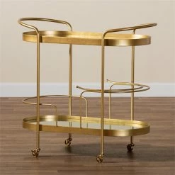 Buy π Bowery Hill Gold Finished Metal And Glass 2-Tier Mobile Wine Bar Cart π 14 Buy π Bowery Hill Gold Finished Metal And Glass 2-Tier Mobile Wine Bar Cart π -Guest Chairs Sales 2327168 6 L