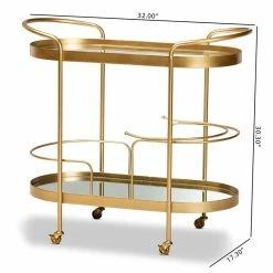 Buy π Bowery Hill Gold Finished Metal And Glass 2-Tier Mobile Wine Bar Cart π 15 Buy π Bowery Hill Gold Finished Metal And Glass 2-Tier Mobile Wine Bar Cart π -Guest Chairs Sales 2327168 7 L