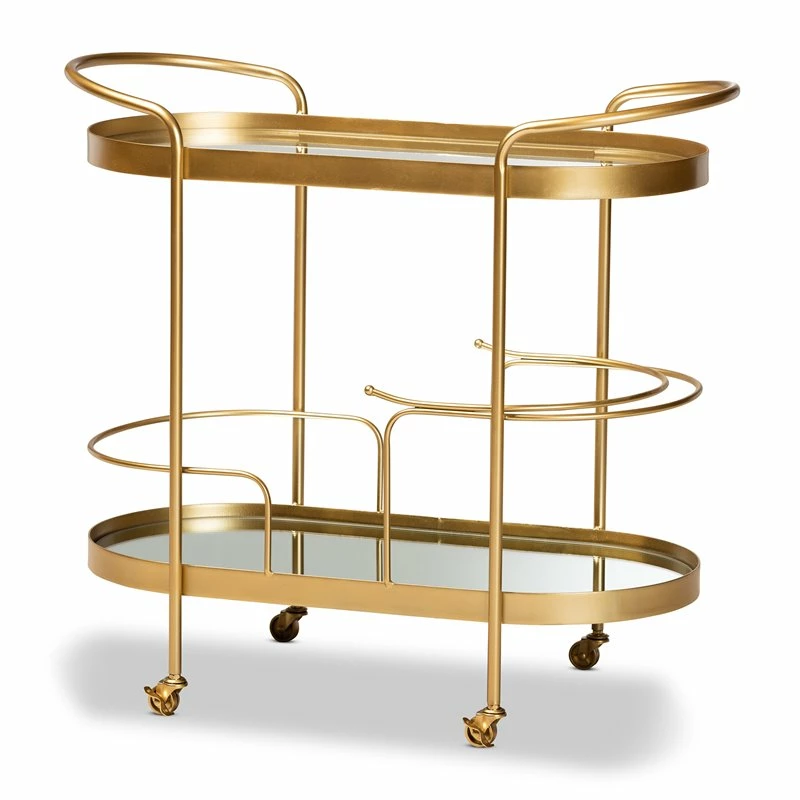 Buy π Bowery Hill Gold Finished Metal And Glass 2-Tier Mobile Wine Bar Cart π 2 Buy π Bowery Hill Gold Finished Metal And Glass 2-Tier Mobile Wine Bar Cart π - Image 2