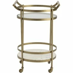 Promo 👍 Crestview Collection Vine Grove Metal Marble And Glass Bar Cart Gold 🔥
