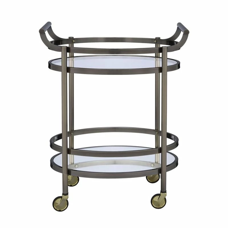 Outlet π Benzara Oval Metal Serving Cart In Clear Glass & Gold π― 2 Outlet π Benzara Oval Metal Serving Cart In Clear Glass & Gold π― - Image 2