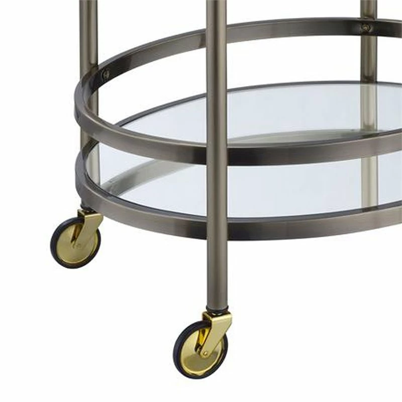 Outlet π Benzara Oval Metal Serving Cart In Clear Glass & Gold π― 4 Outlet π Benzara Oval Metal Serving Cart In Clear Glass & Gold π― - Image 4