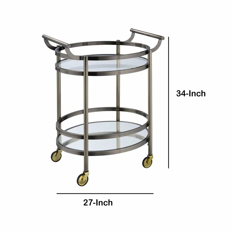 Outlet π Benzara Oval Metal Serving Cart In Clear Glass & Gold π― 5 Outlet π Benzara Oval Metal Serving Cart In Clear Glass & Gold π― - Image 5