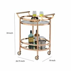 Outlet 🤩 Benzara Oval Metal Serving Cart In Clear Glass & Copper 👏 -Guest Chairs Sales 2368259 5 L