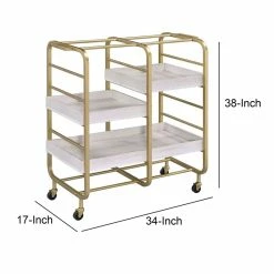 Budget ⭐ Benzara Metal Frame Serving Cart With Adjustable Compartments InGold And Washed White 😍 -Guest Chairs Sales 2368944 5 L