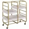 Budget ⭐ Benzara Metal Frame Serving Cart With Adjustable Compartments InGold And Washed White 😍