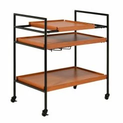 Hot Sale ✨ Benzara Metal Frame Serving Cart With Adjustable Compartments In Oak Brown And Black 🛒