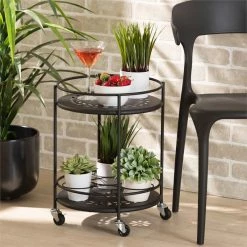 Cheapest 😍 Baxton Studio Dallan Black Metal 2-Tier Kitchen Cart 🔔 -Guest Chairs Sales 2383445 6 L