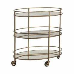 Hot Sale 🔥 Crestview Collection Waterford Oval Bar Cart Metal Gold 😍 -Guest Chairs Sales 2396166 2 L