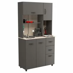 Coupon 👍 Inval America Inval 3-Drawer 6-Shelf Garage Storage Cabinet Dark Gray And Maple 😉 -Guest Chairs Sales 2398459 10 L
