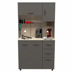 Coupon 👍 Inval America Inval 3-Drawer 6-Shelf Garage Storage Cabinet Dark Gray And Maple 😉 -Guest Chairs Sales 2398459 11 L