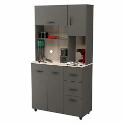 Coupon 👍 Inval America Inval 3-Drawer 6-Shelf Garage Storage Cabinet Dark Gray And Maple 😉 -Guest Chairs Sales 2398459 12 L