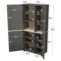 Best Sale ⌛ Inval America Kratos 12-Shelf Garage Storage Cabinet In Dark Gray And Maple 🔔 -Guest Chairs Sales 2398464 10 L