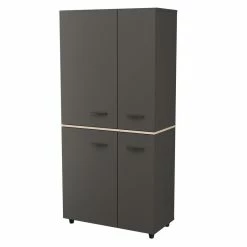 Best Sale ⌛ Inval America Kratos 12-Shelf Garage Storage Cabinet In Dark Gray And Maple 🔔 -Guest Chairs Sales 2398464 4 L