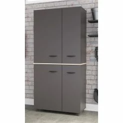 Best Sale ⌛ Inval America Kratos 12-Shelf Garage Storage Cabinet In Dark Gray And Maple 🔔 -Guest Chairs Sales 2398464 8 L