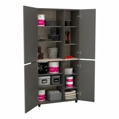 Best Sale ⌛ Inval America Kratos 12-Shelf Garage Storage Cabinet In Dark Gray And Maple 🔔 -Guest Chairs Sales 2398464 9 L
