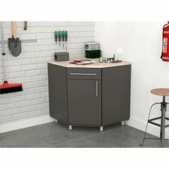 Buy 👍 Inval America Kratos Corner Garage Storage Cabinet In Dark Gray And Maple 😍 -Guest Chairs Sales 2398467 1 L