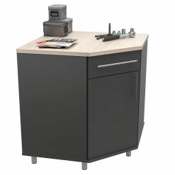 Buy 👍 Inval America Kratos Corner Garage Storage Cabinet In Dark Gray And Maple 😍 -Guest Chairs Sales 2398467 3 L