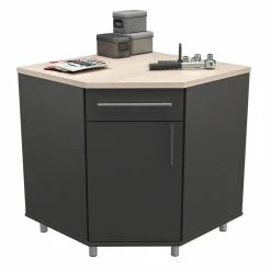 Buy 👍 Inval America Kratos Corner Garage Storage Cabinet In Dark Gray And Maple 😍 -Guest Chairs Sales 2398467 4 L