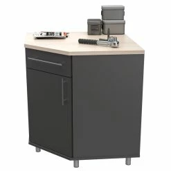 Buy 👍 Inval America Kratos Corner Garage Storage Cabinet In Dark Gray And Maple 😍 -Guest Chairs Sales 2398467 5 L