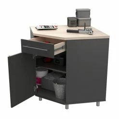 Buy 👍 Inval America Kratos Corner Garage Storage Cabinet In Dark Gray And Maple 😍 -Guest Chairs Sales 2398467 6 L