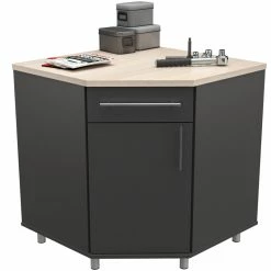 Buy 👍 Inval America Kratos Corner Garage Storage Cabinet In Dark Gray And Maple 😍