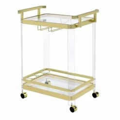 Wholesale 🌟 Steve Silver Company Aerin Acrylic And Gold Finished Metal Serving Cart 🎁