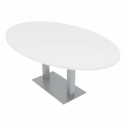 Discount 🧨 Skutchi Designs Inc 6 Person Oval Shaped Conference Table W/ Rectangle Metal Base 6' White Linen 🥰