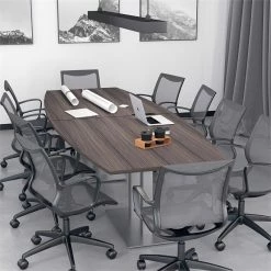 Hot Sale 🧨 Skutchi Designs Inc 10 Person Boat Shaped Conference Table W Rectangle Metal Base 10' White Cypress 👍 -Guest Chairs Sales 2404376 5 L