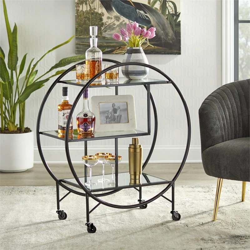 Promo ๐ TMS Bayley Transitional Metal & Mirror Bar Cart In Glossy Black โญ 2 Promo ๐ TMS Bayley Transitional Metal & Mirror Bar Cart In Glossy Black โญ - Image 2
