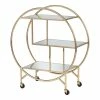 Promo ⌛ TMS Bayley Circular Design Transitional Metal & Mirror Bar Cart In Glam Gold 🥰