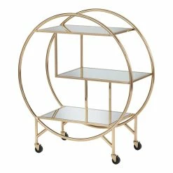 Promo ⌛ TMS Bayley Circular Design Transitional Metal & Mirror Bar Cart In Glam Gold 🥰