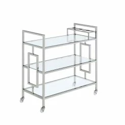 Flash Sale 😉 Bowery Hill Contemporary Clear Tempered Glass Serving Bar Cart 😍