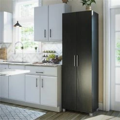 Promo 😉 Pemberly Row Traditional 24" Utility Storage Cabinet In Black Oak 🔥 -Guest Chairs Sales 2422219 4 L