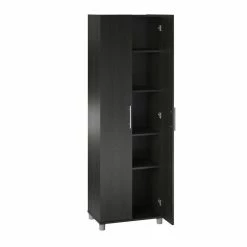 Promo 😉 Pemberly Row Traditional 24" Utility Storage Cabinet In Black Oak 🔥 -Guest Chairs Sales 2422219 7 L