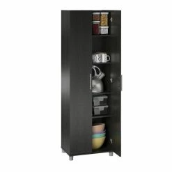 Promo 😉 Pemberly Row Traditional 24" Utility Storage Cabinet In Black Oak 🔥 -Guest Chairs Sales 2422219 9 L