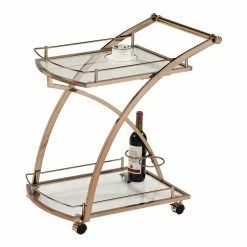 Deals 😍 Pilaster Designs Daffodil 2-tier Metal Wheeled Serving Bar Cart In Gold ✔️