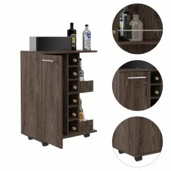 Budget 👍 Bowery Hill Contemporary Bar Cart Cabinet In Weathered Oak 🌟 -Guest Chairs Sales 2432938 11 L