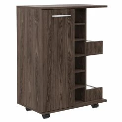 Budget π Bowery Hill Contemporary Bar Cart Cabinet In Weathered Oak π