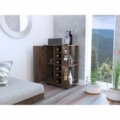 Budget 👍 Bowery Hill Contemporary Bar Cart Cabinet In Weathered Oak 🌟 -Guest Chairs Sales 2432938 7 L