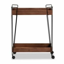 New β Baxton Studio Reynard Brown Finished Wood And Black Metal 2-Tier Wine Cart β
