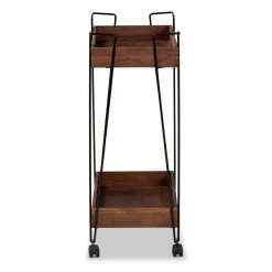 New ⭐ Baxton Studio Reynard Brown Finished Wood And Black Metal 2-Tier Wine Cart ⭐ -Guest Chairs Sales 2438183 3 L