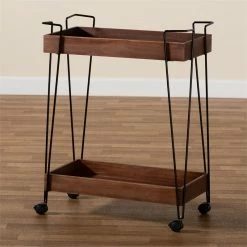 New ⭐ Baxton Studio Reynard Brown Finished Wood And Black Metal 2-Tier Wine Cart ⭐ -Guest Chairs Sales 2438183 8 L