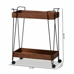 New ⭐ Baxton Studio Reynard Brown Finished Wood And Black Metal 2-Tier Wine Cart ⭐ -Guest Chairs Sales 2438183 9 L