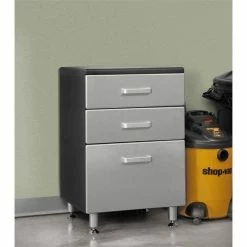 Outlet 😍 Tuff Stor 23.5" 2-door Wood Garage Base Cabinet With 3 Drawers In Black/Silver 👍 -Guest Chairs Sales 2442418 3 L