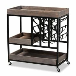 Wholesale 🔥 Baxton Studio Laine Charcoal Finished Wood And Black Metal Wine Cart ⌛