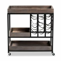 Wholesale 🔥 Baxton Studio Laine Charcoal Finished Wood And Black Metal Wine Cart ⌛ -Guest Chairs Sales 2451517 2 L