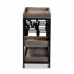 Wholesale 🔥 Baxton Studio Laine Charcoal Finished Wood And Black Metal Wine Cart ⌛ -Guest Chairs Sales 2451517 3 L